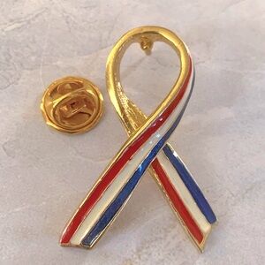 Patriotic Red White and Blue Enamel Ribbon Pin